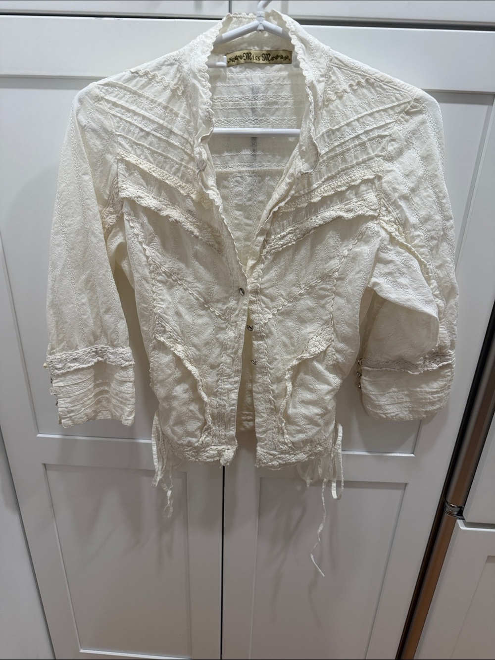 Miss Me Cream Lace-Trim Button Front Blouse